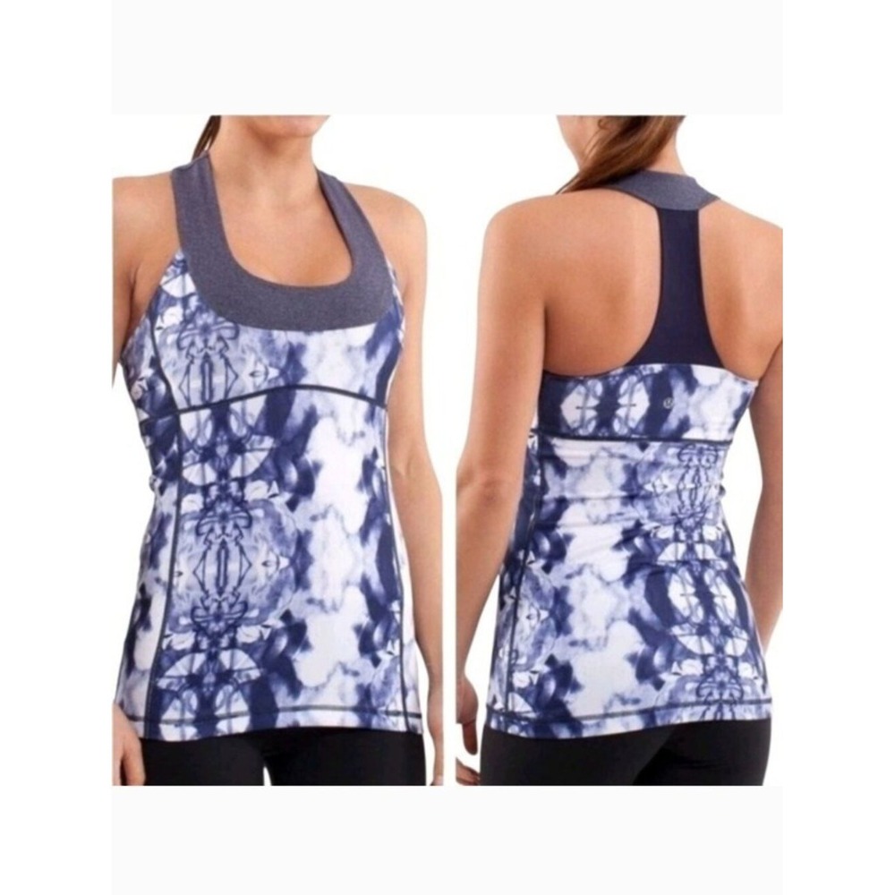 NWOT Lululemon Blue Ink Blot Tie Dye Scoop Neck Racerback Sports Bra Tank Top- 6